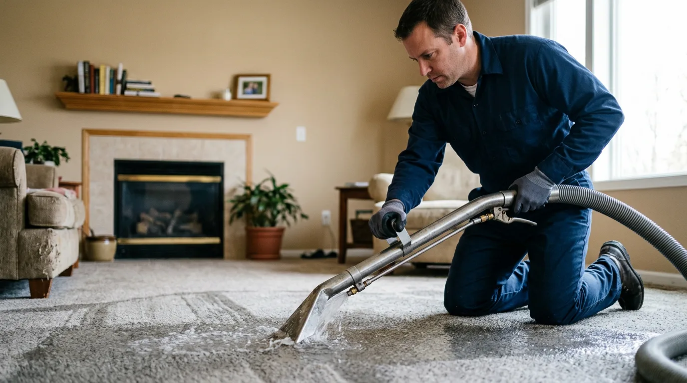 Water damage restoration technician working near Bondville, VT